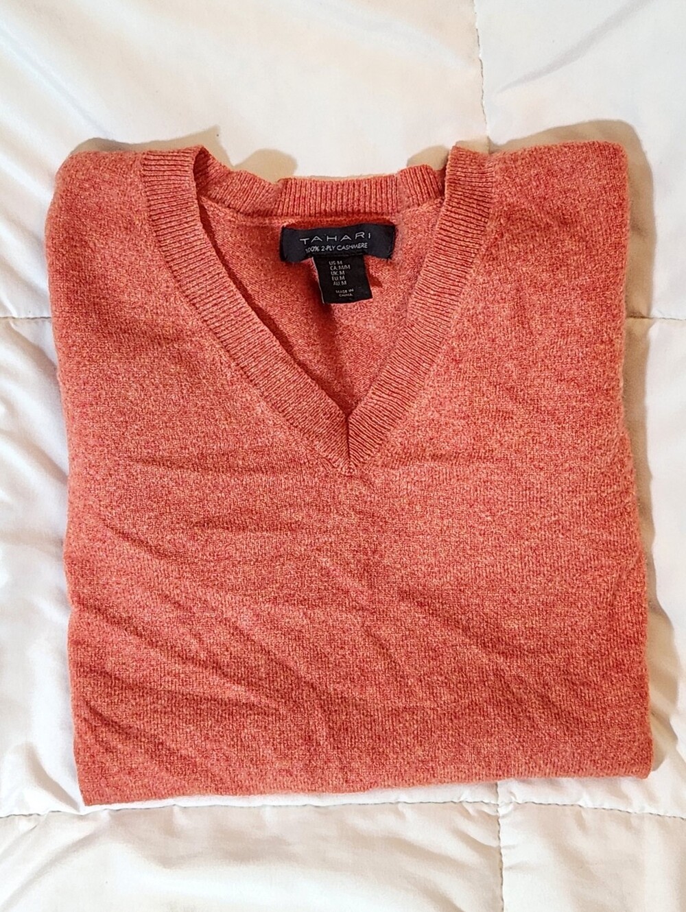 Tahari Pumpkin V-Neck Cashmere Sweater